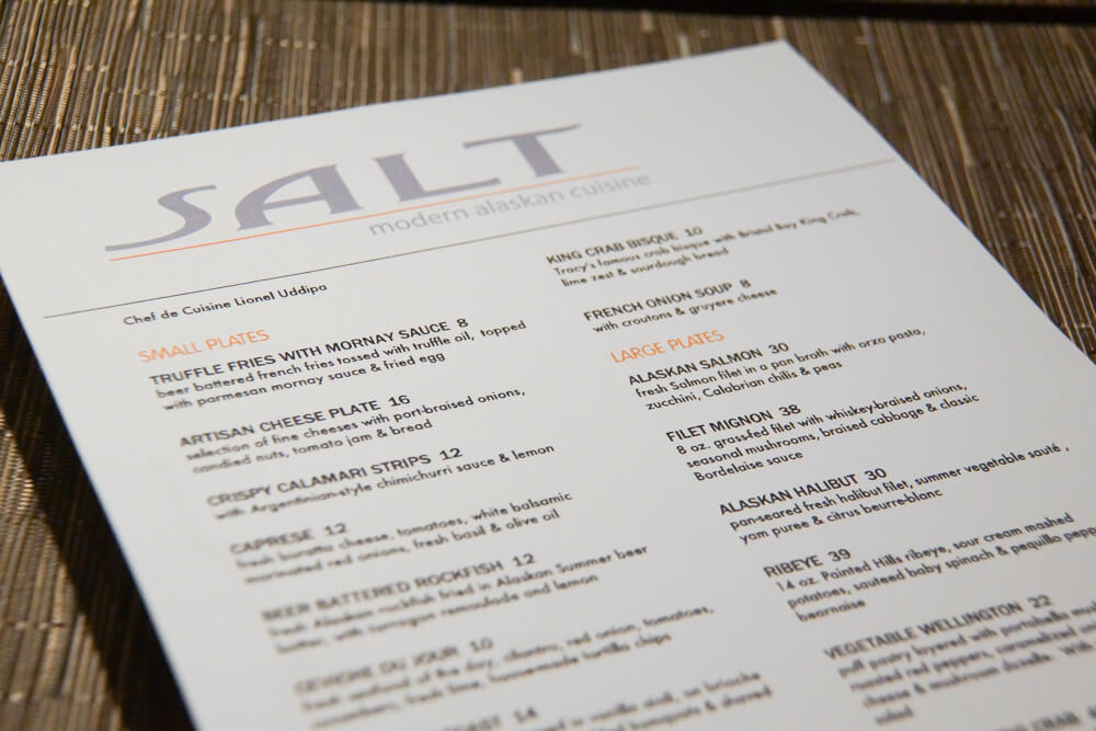 SALT Restaurant, Juneau - Speisenkarte
