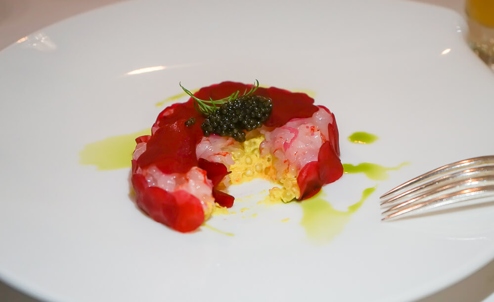 Cristina Bowerman, St. Moritz Gourmet Festival - red prawns tatar, imperial Caviar, Curry tapioca 2